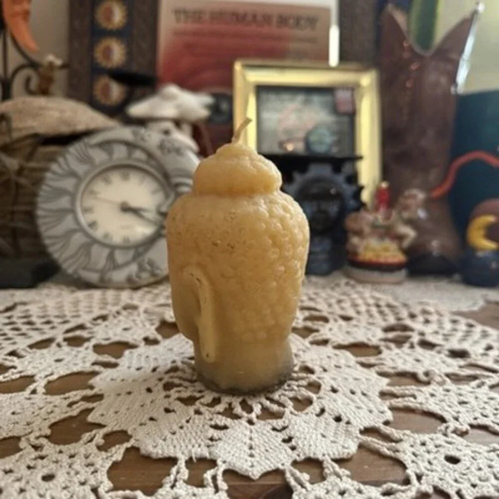 Vintage Whimsical Folk Art Buddha Head Candle Handcrafted Beeswax Figural
